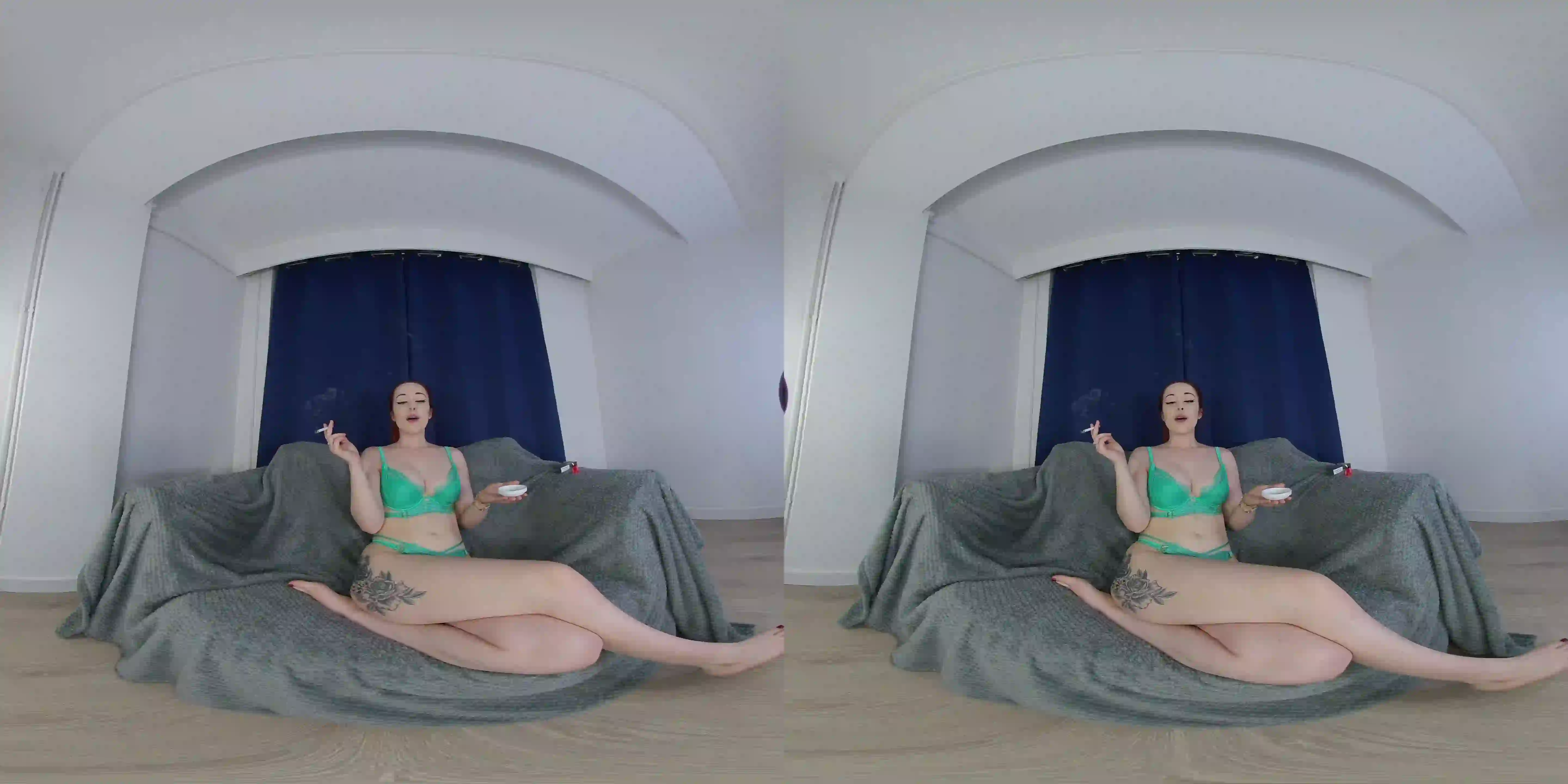 VRSmokers 22 09 12 Elle Louise Smoking In Green Lingerie XXX VR180 2880p MP4-GUAH